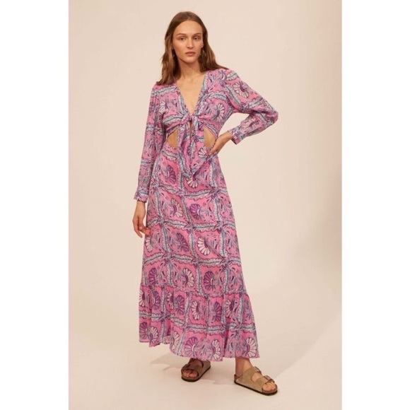 Free People ANTIK BATIK Hupa Gathered Printed Cotton-Voile Maxi Dress XS - Picture 1 of 7